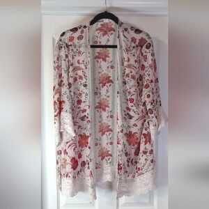 Mason & Belle Stitch Fix Floral Lace Open Short Sleeve Cardigan Kimono  SZ XL